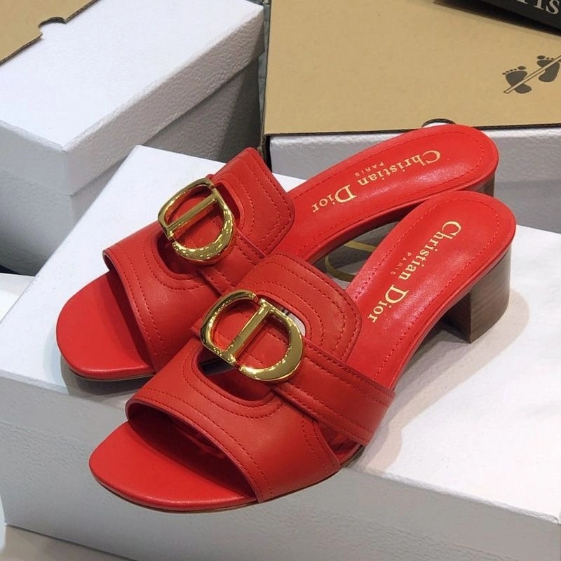 Dior 30 Montaigne Slides Women Calfskin Red - Image 4