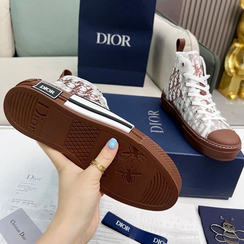 Dior B23 High-Top Sneakers Unisex Oblique Motif Canvas Brown - Image 4
