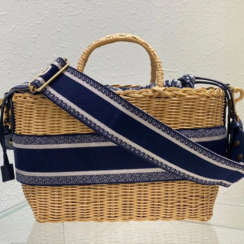Dior Basket Bag Wicker and Oblique Motif Canvas Blue - Image 3