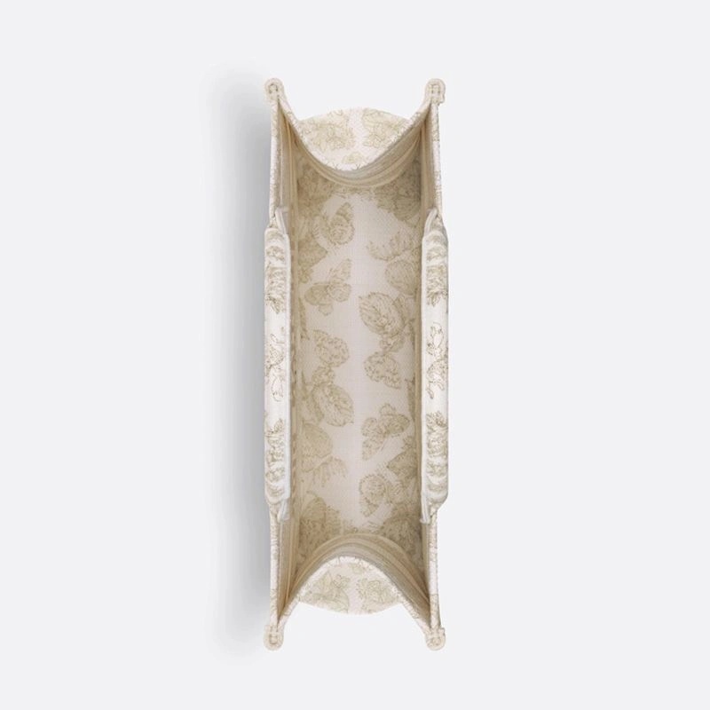 Dior Book Tote Butterfly Around The World Motif Canvas White Gold - Image 4