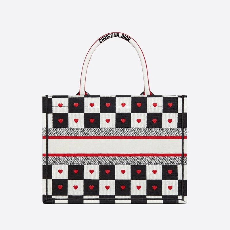 Dior Book Tote Dioramour D-Chess Heart Motif Canvas Black White - Image 3
