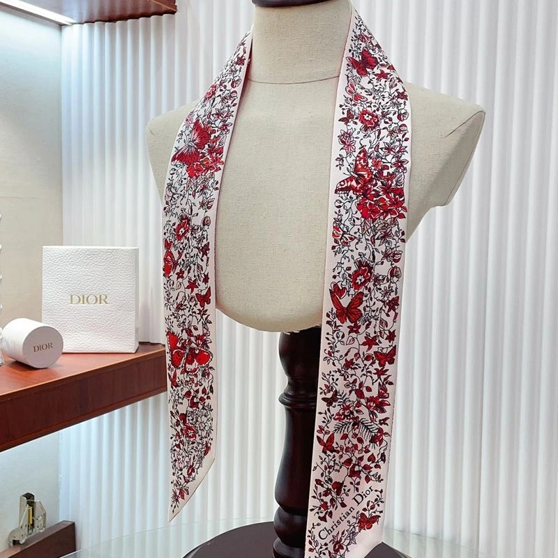 Dior Mitzah Twill Butterfly Around the World Motif Silk Red - Image 3