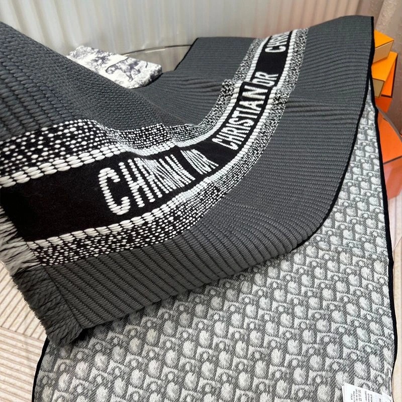 Dior Reversible Scarf University Oblique Motif Silk and Wool Grey - Image 3