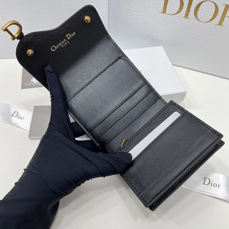 Dior Saddle Three-Fold Card Holder Grained Calfskin Black - Image 3