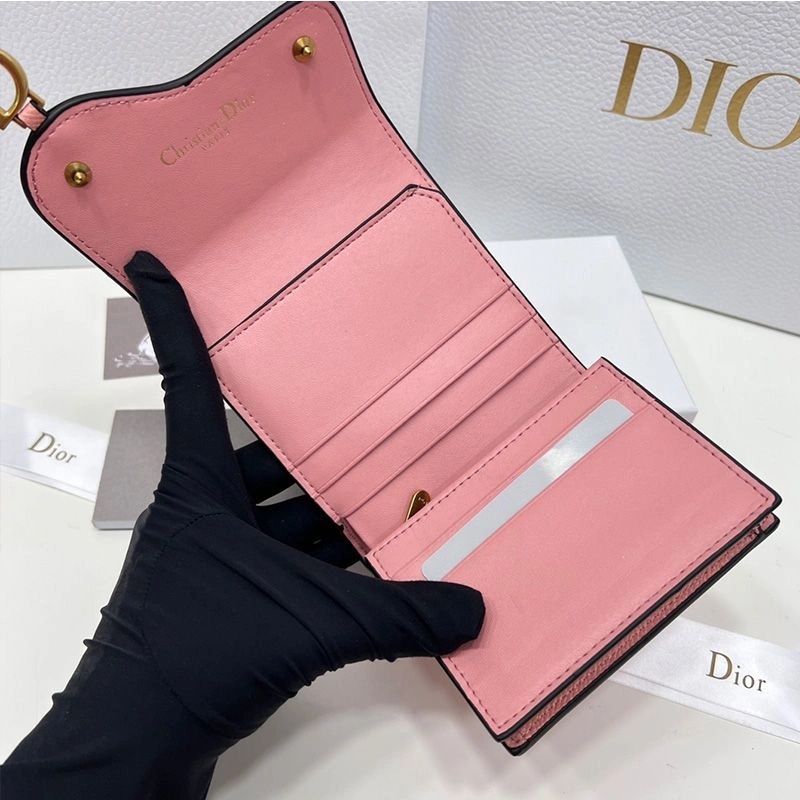 Dior Saddle Three-Fold Card Holder Grained Calfskin Pink - Image 3