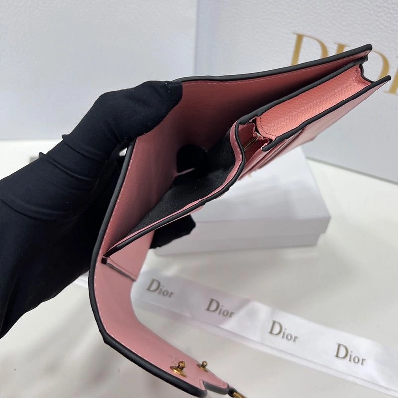 Dior Saddle Three-Fold Card Holder Grained Calfskin Pink - Image 4