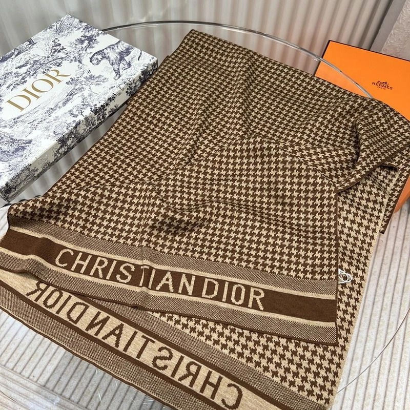 Dior Scarf Micro Houndstooth Motif Cashmere Brown - Image 3