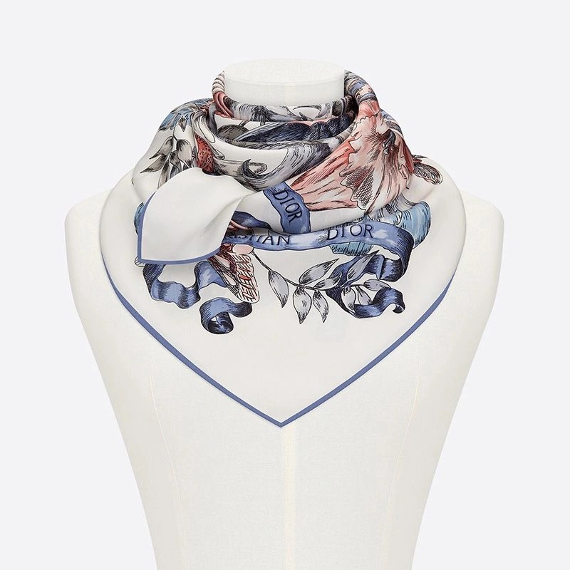 Dior Square Scarf Le Jugement Motif Silk Blue - Image 3