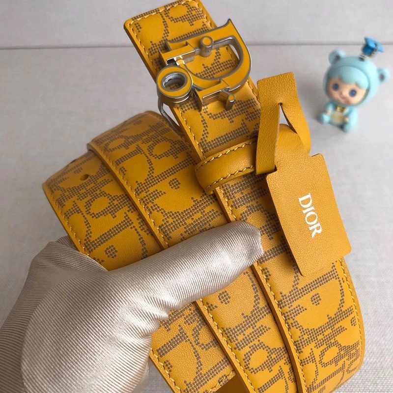 Dior World Tour Reversible Belt Oblique Calfskin Yellow - Image 3