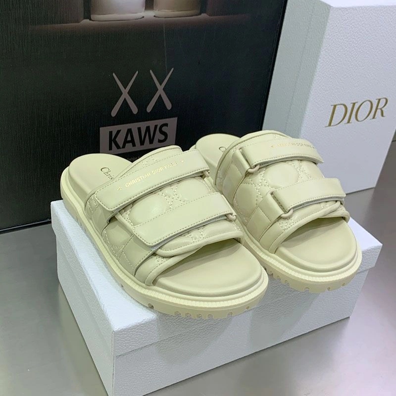 Diorevolution Slides Women Quilted Cannage Calfskin White - Image 3