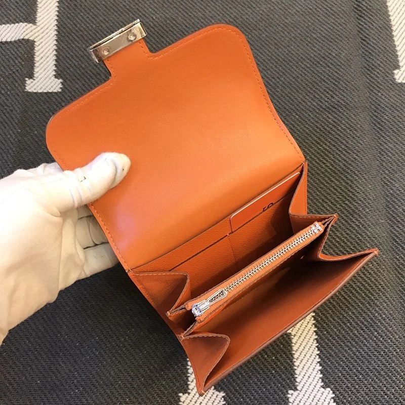 Hermes Constance Compact Wallet Epsom Leather Palladium Hardware In Orange - Image 4