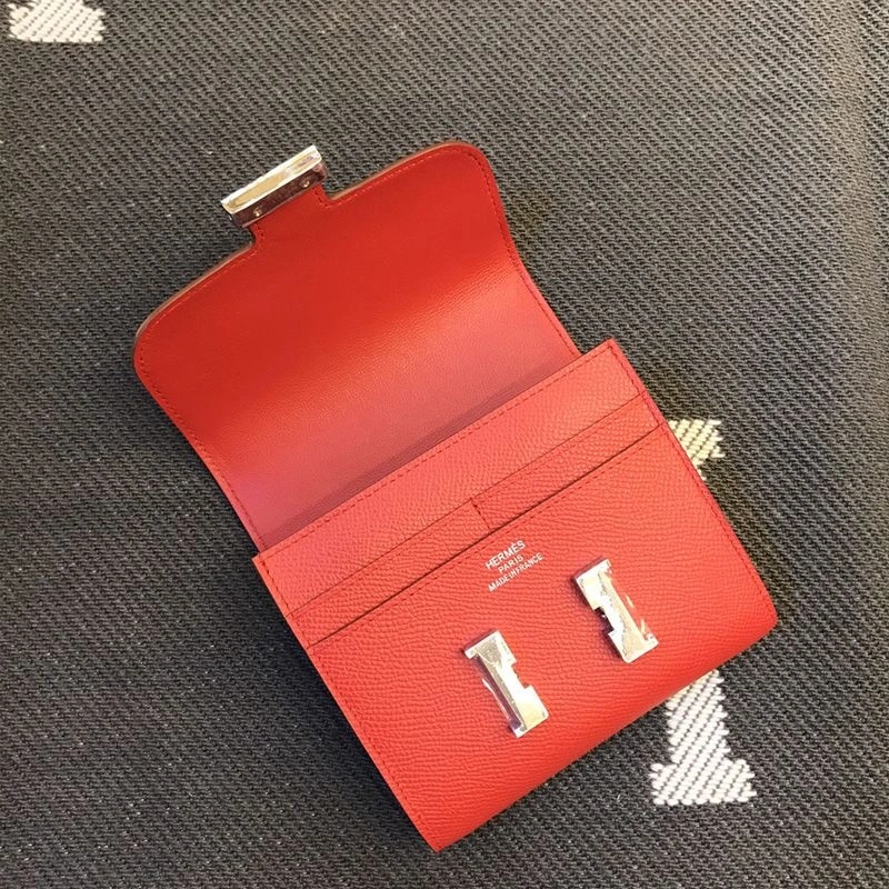Hermes Constance Compact Wallet Epsom Leather Palladium Hardware In Red - Image 3