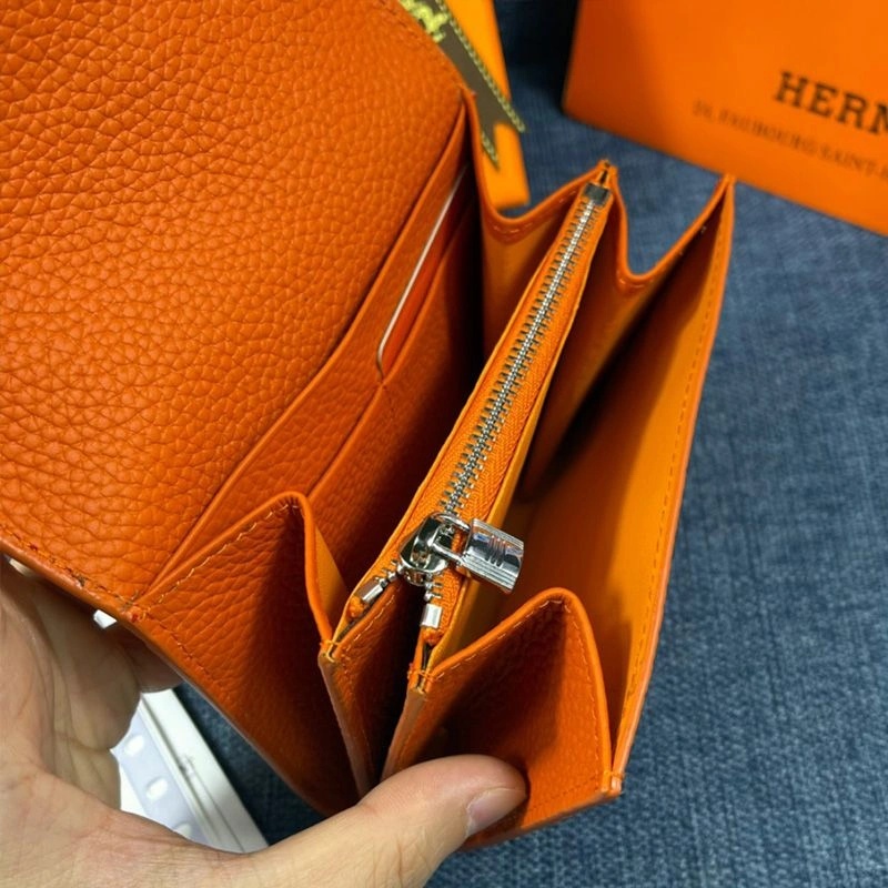Hermes Constance Compact Wallet Togo Leather Palladium Hardware In Orange - Image 4