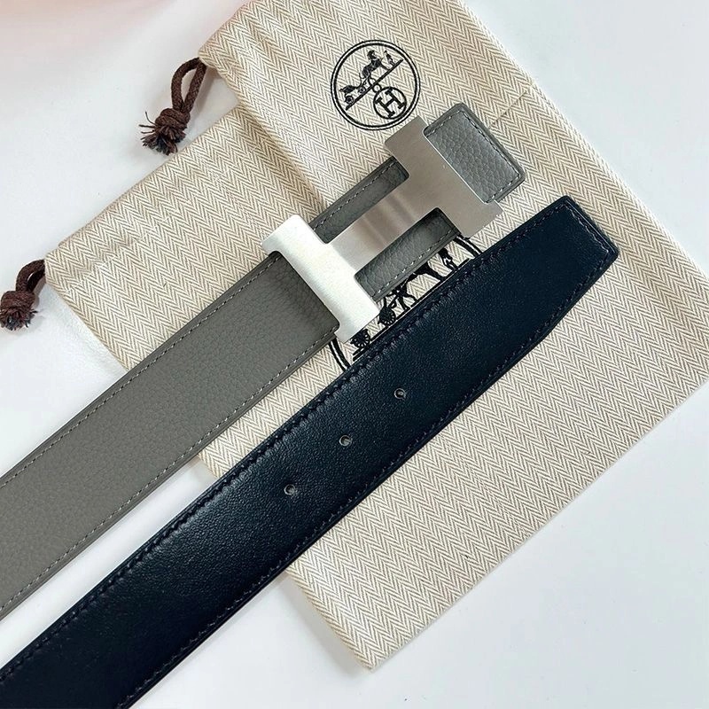 Hermes Constance H 38 Reversible Belt Leather In Grey Black - Image 3