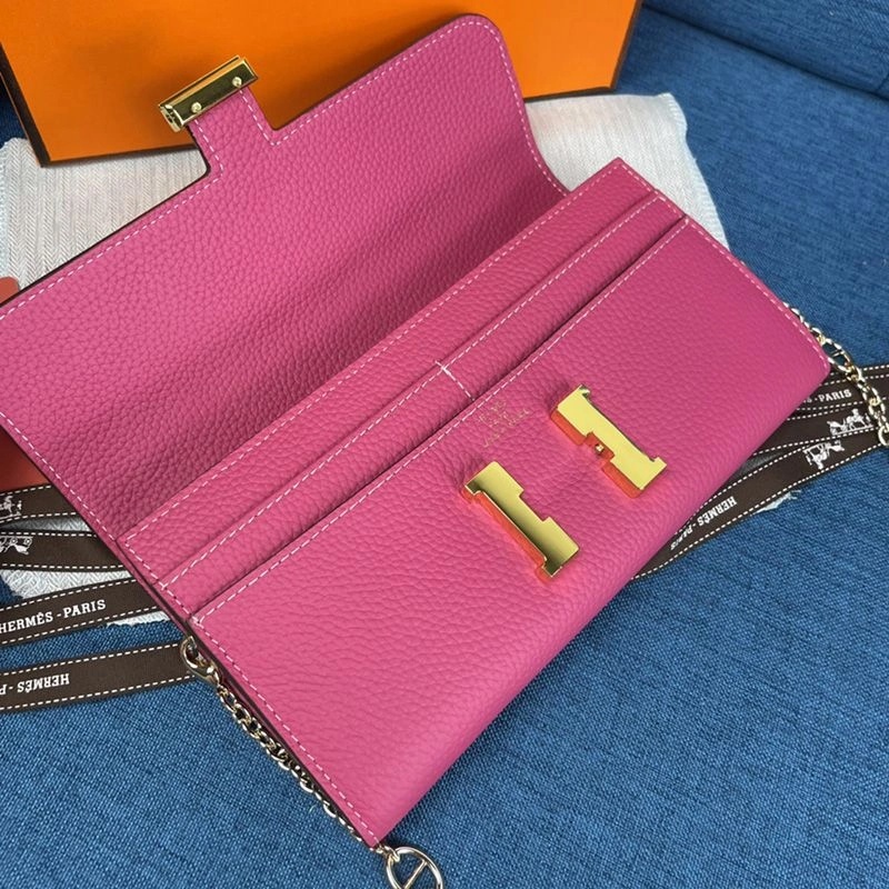 Hermes Constance Wallet with Chain Togo Leather Gold Hardware In Rose - Image 3