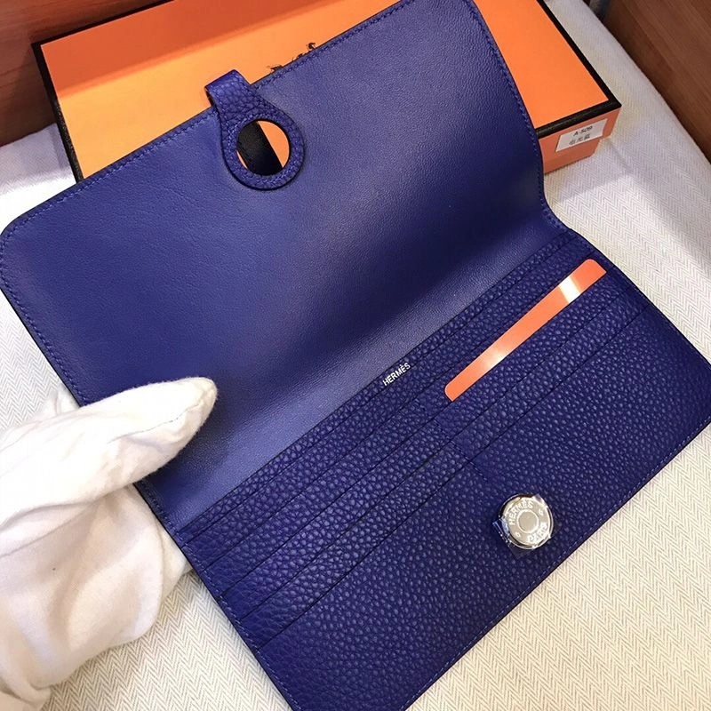 Hermes Dogon Long Wallet Togo Leather Palladium Hardware In Blue - Image 3