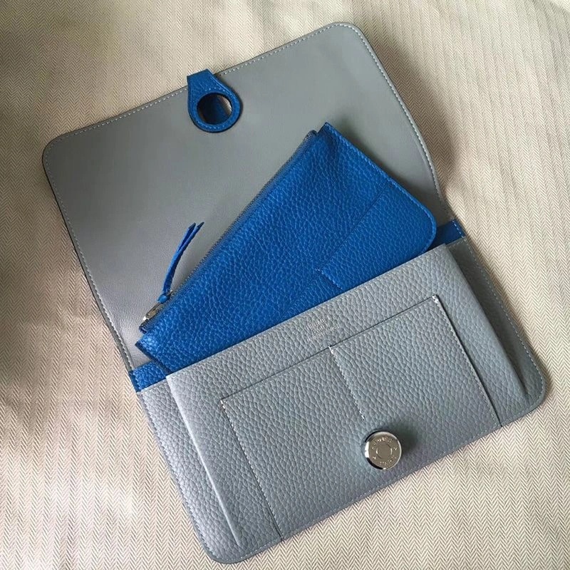 Hermes Dogon Duo Wallet Color Blocking Togo Leather Palladium Hardware In Sky Blue Blue - Image 3