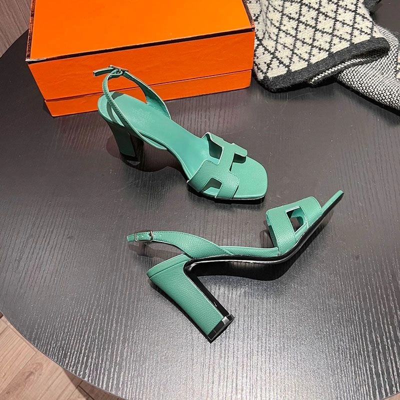 Hermes Eternite 95 Slingback Sandals Women Grained Calfskin In Green - Image 3