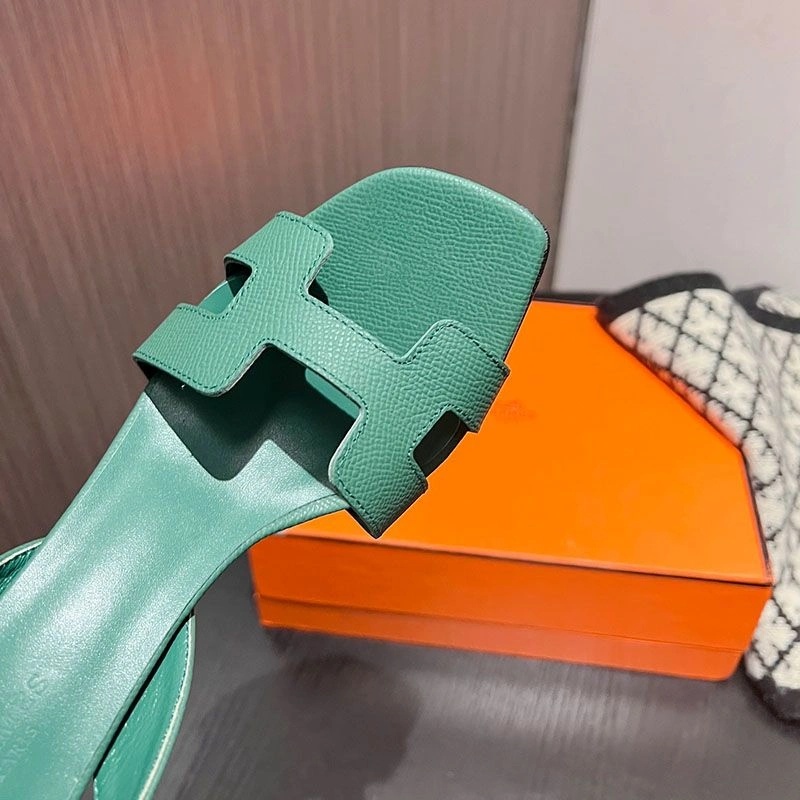 Hermes Eternite 95 Slingback Sandals Women Grained Calfskin In Green - Image 4