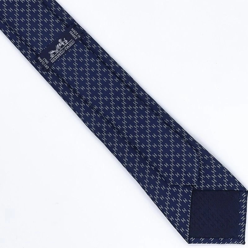 Hermes Faconnee H Tie In Blue - Image 4