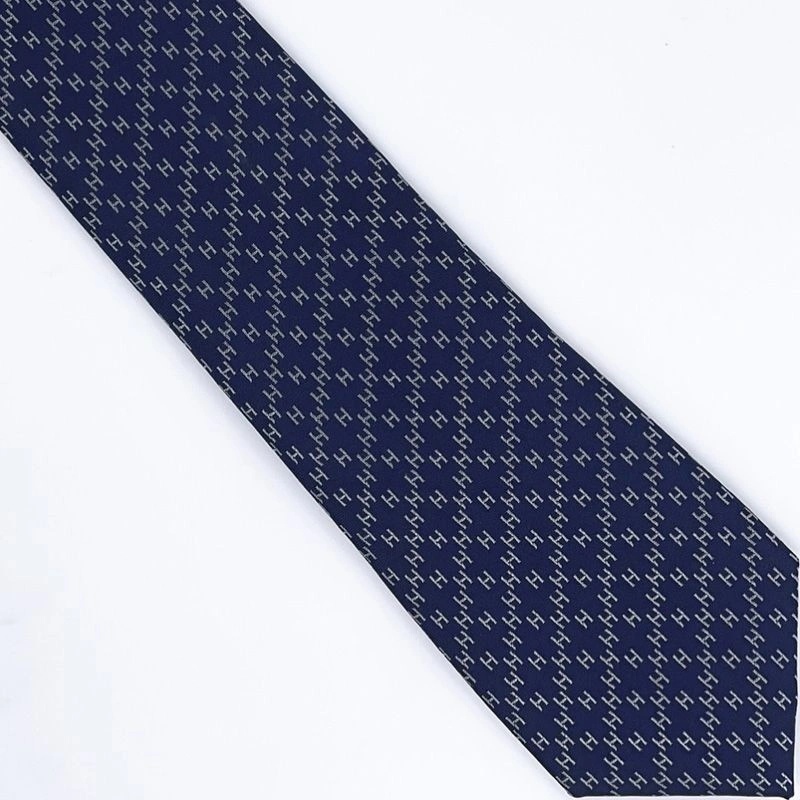 Hermes Faconnee H Tie In Blue - Image 5