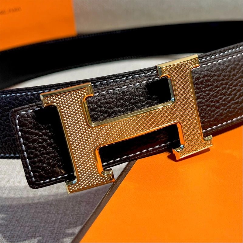 Hermes Guilloched H Reversible Belt Leather In Black Gold - Image 3