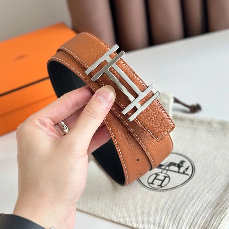 Hermes H Au Carre 32 Reversible Belt Leather In Black Brown - Image 3