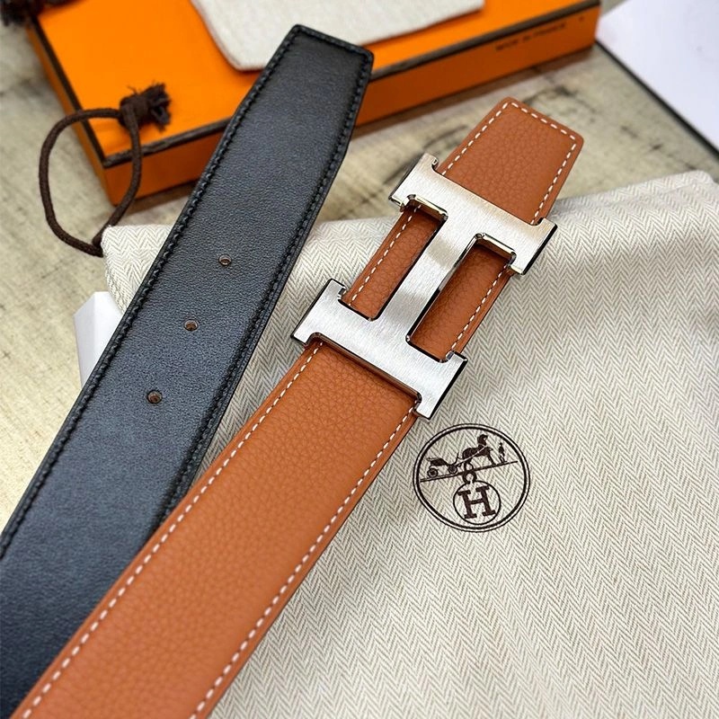 Hermes H Logo 38 Reversible Belt Calfskin In Khaki Black - Image 3