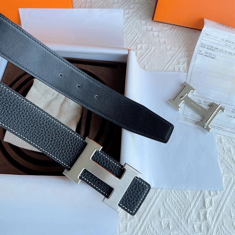 Hermes H Logo Buckle 38 Reversible Belt Leather In Black - Image 3