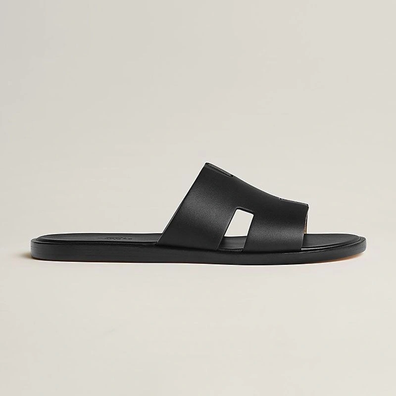 Hermes Izmir Slides Men Calfskin In Black - Image 3