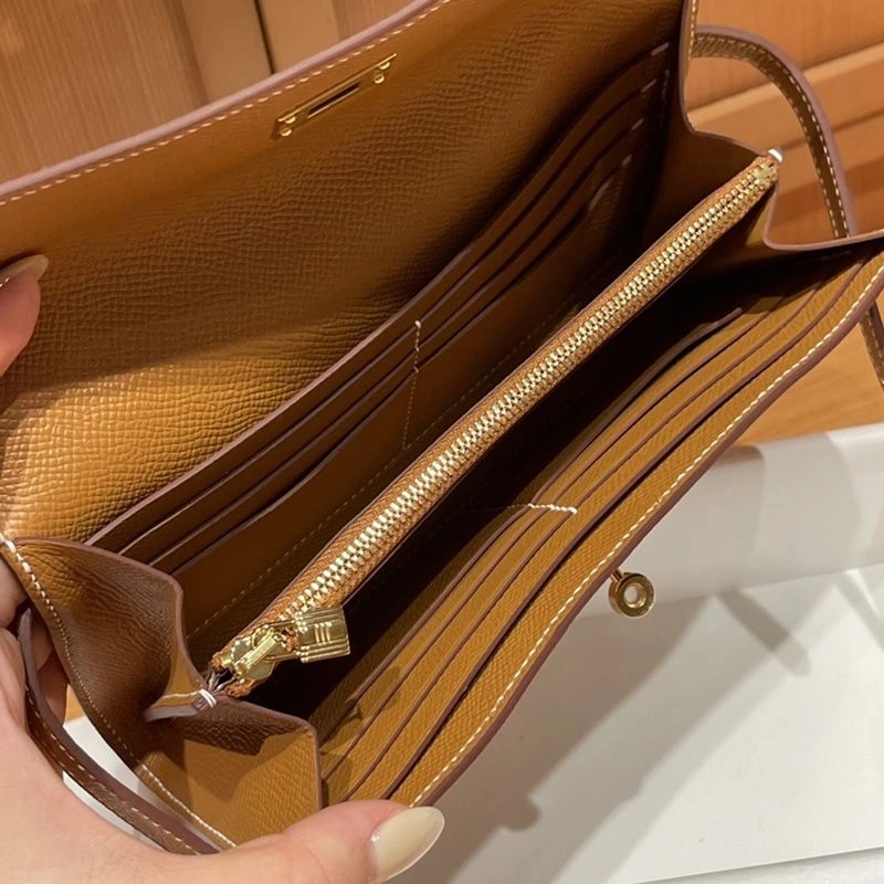 Hermes Kelly Wallet Epsom Leather Gold Hardware In Brown - Image 3