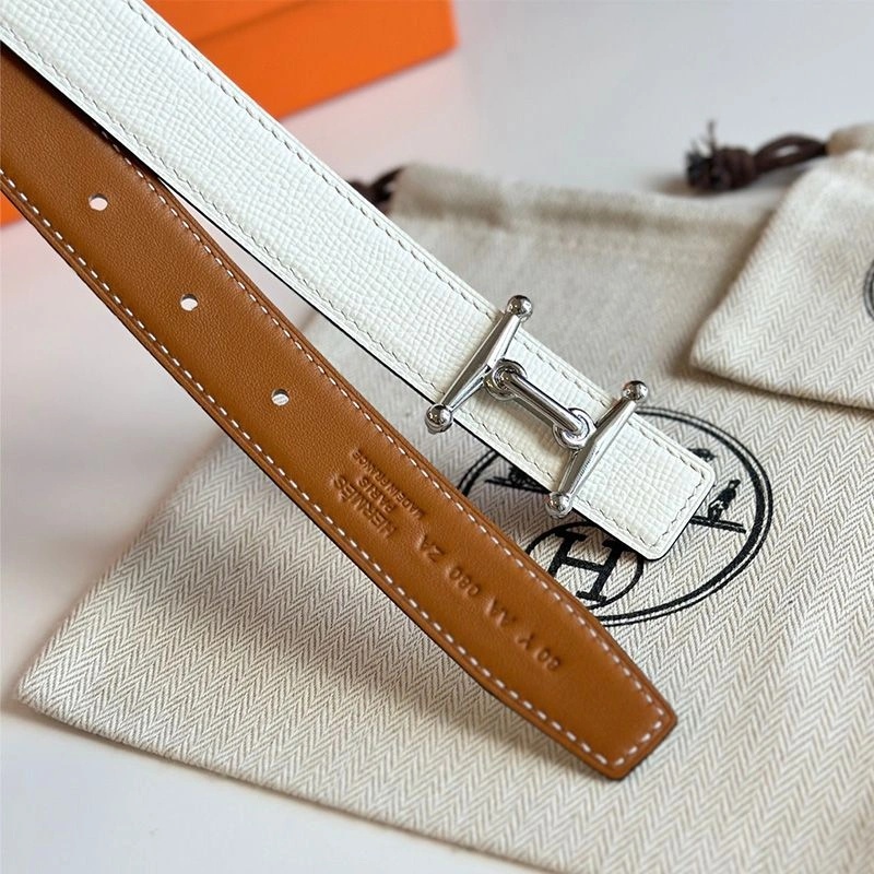 Hermes Mors H 24 Reversible Belt Leather In Brown White - Image 3