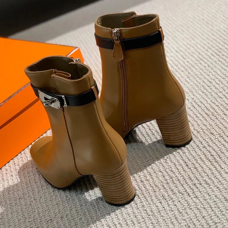 Hermes Saint Germain Ankle Boots Women Genuine Leather In Khaki - Image 3