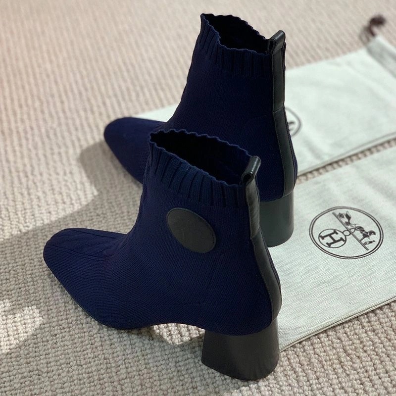 Hermes Volver 60 Ankle Boots Women Knit In Blue - Image 3