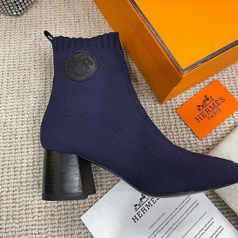 Hermes Volver 60 Ankle Boots Women Knit In Navy Blue - Image 3