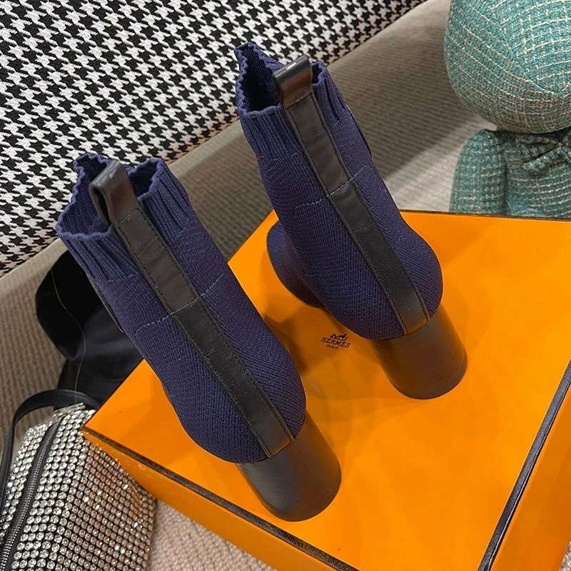 Hermes Volver 60 Ankle Boots Women Knit In Navy Blue - Image 4