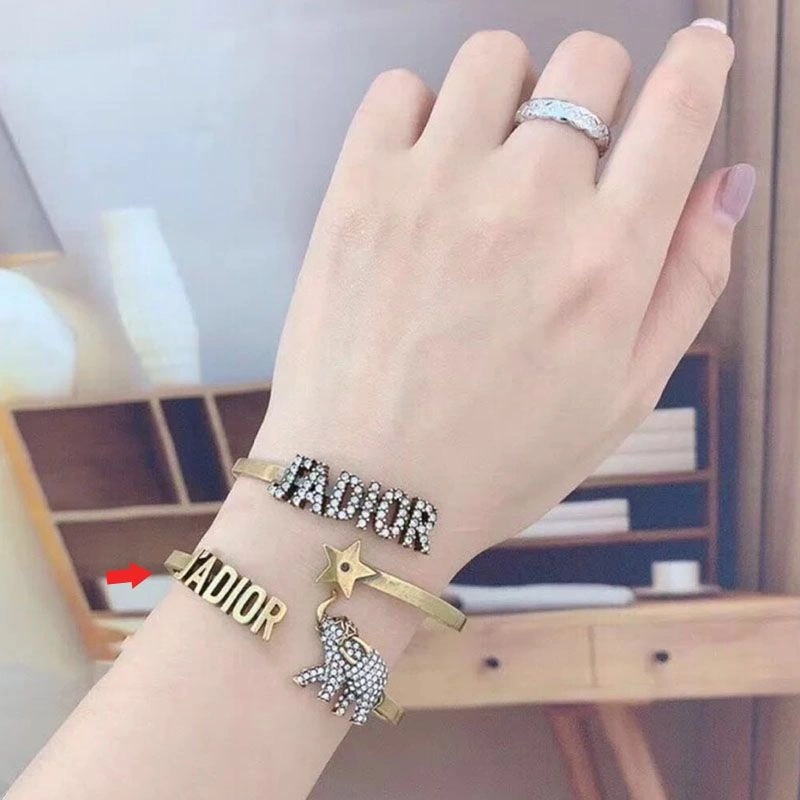 J'Adior Cuff Bracelet Antique Metal and White Crystals Gold - Image 5