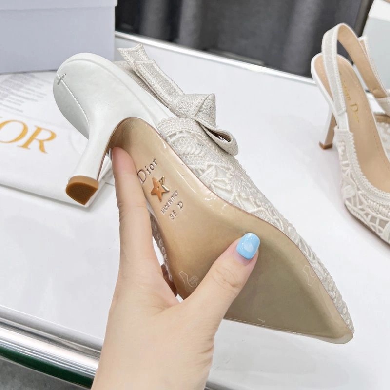 J'Adior Slingback Pumps Women D-Lace Macrame Motif Mesh White - Image 3