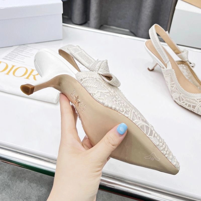 J'Adior Slingback Pumps Women D-Lace Macrame Motif Mesh White - Image 5