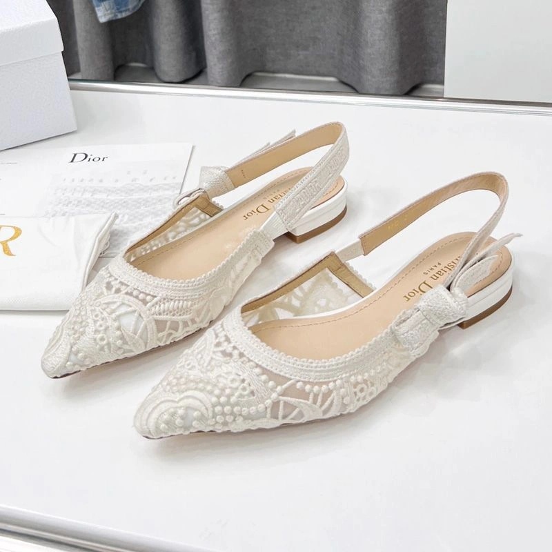 J'Adior Slingback Pumps Women D-Lace Macrame Motif Mesh White - Image 6