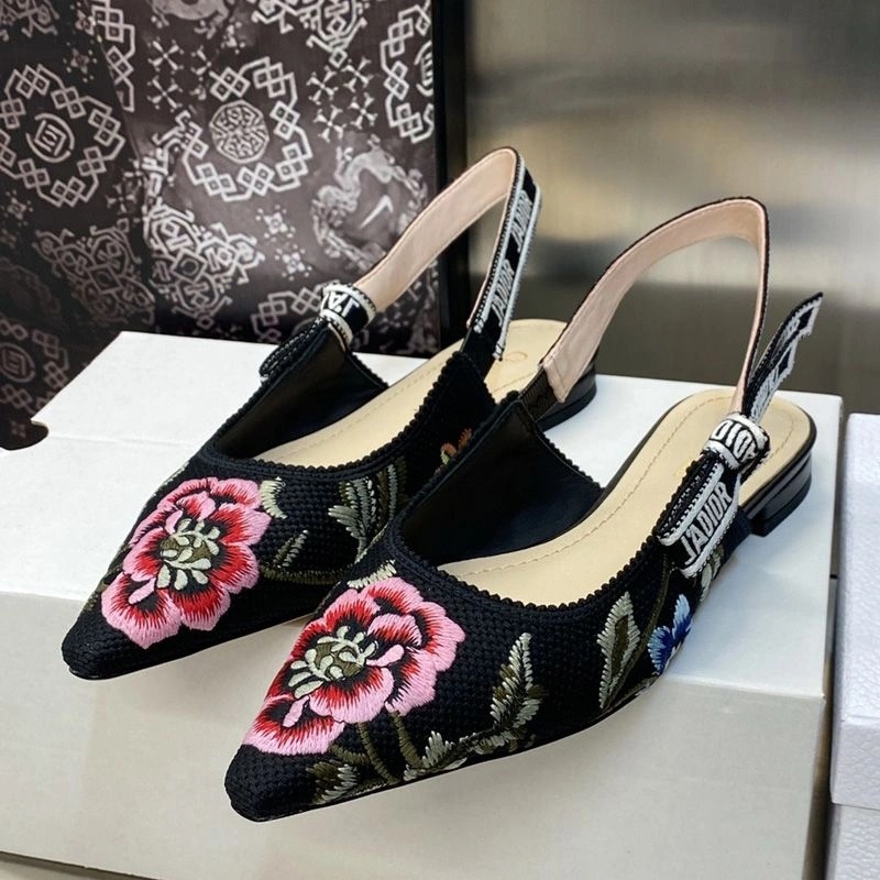 J'Adior Slingback Pumps Women Petites Fleurs Motif Canvas Black - Image 6