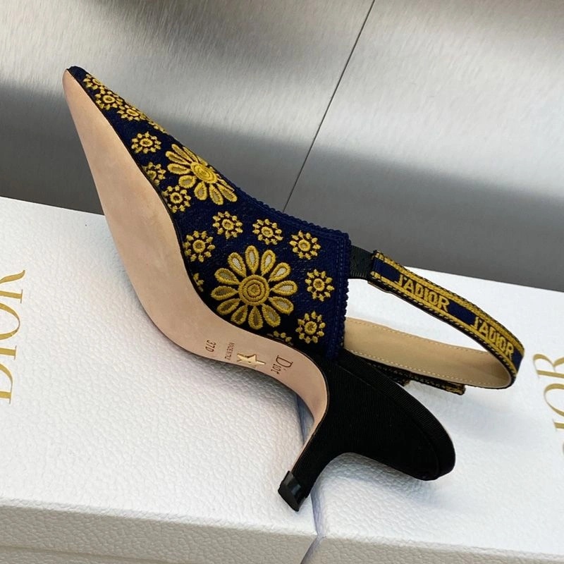 J'Adior Slingback Pumps Women Saint-Gall Floral Motif Mesh Blue Gold - Image 5