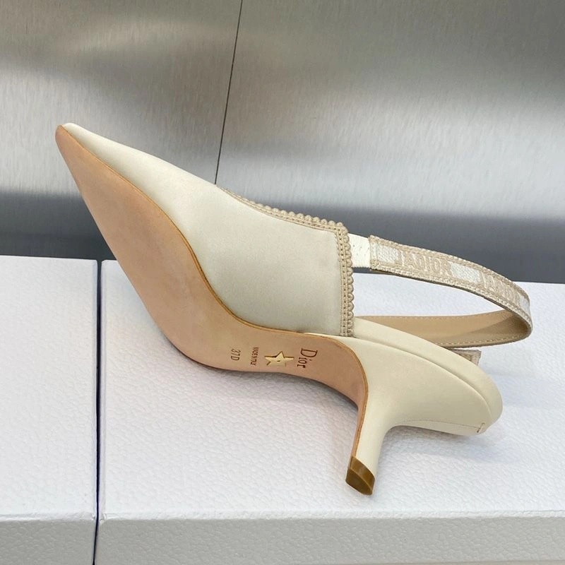 J'Adior Slingback Pumps Women Satin and Cotton White - Image 5