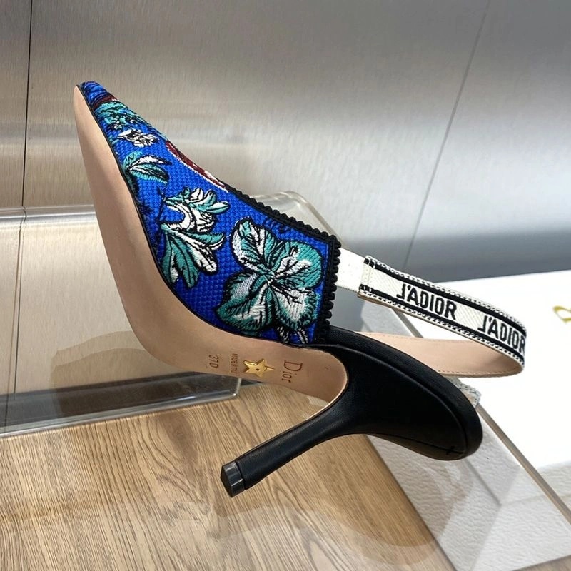 J'Adior Slingback Pumps Women Toile de Jouy Voyage Motif Canvas Blue Green - Image 3