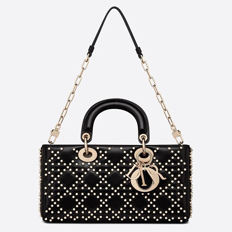 Medium Lady D-Joy Bag Cannage Lambskin with Beads Motif Black - Image 5