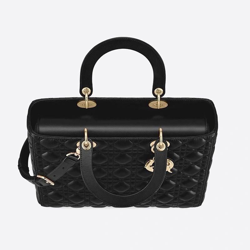 Large Lady Dior Bag Cannage Lambskin Black Gold - Image 3