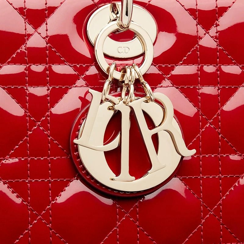 Large Lady Dior Bag Patent Cannage Calfskin Red Gold - Image 4
