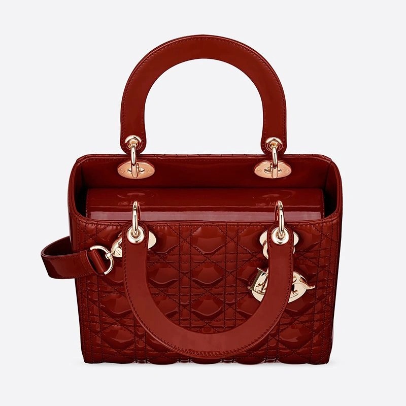 Medium Lady Dior Bag Patent Cannage Calfskin Red Gold - Image 3