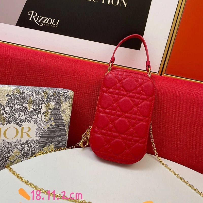 Lady Dior Phone Holder Cannage Lambskin Red - Image 5