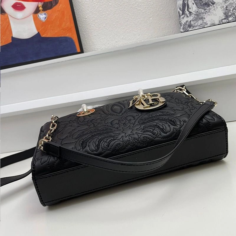 Medium Lady D-Joy Bag Ornamental Motif Quilted-Effect Lambskin Black - Image 4